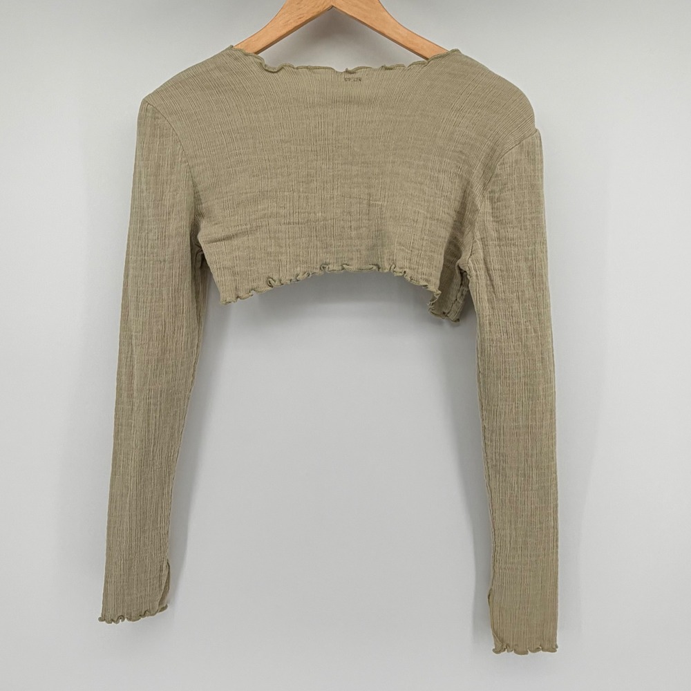 Free People Found My Friend Shrug Size S Stone Moss Green Cropped Bolero NWT - Picture 2 of 6
